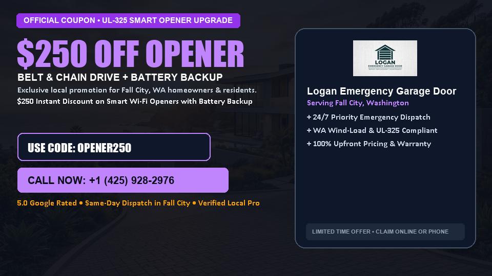 $250 OFF Smart Wi-Fi Garage Door Opener Installation in Fall City, WA - Logan Emergency Garage Door